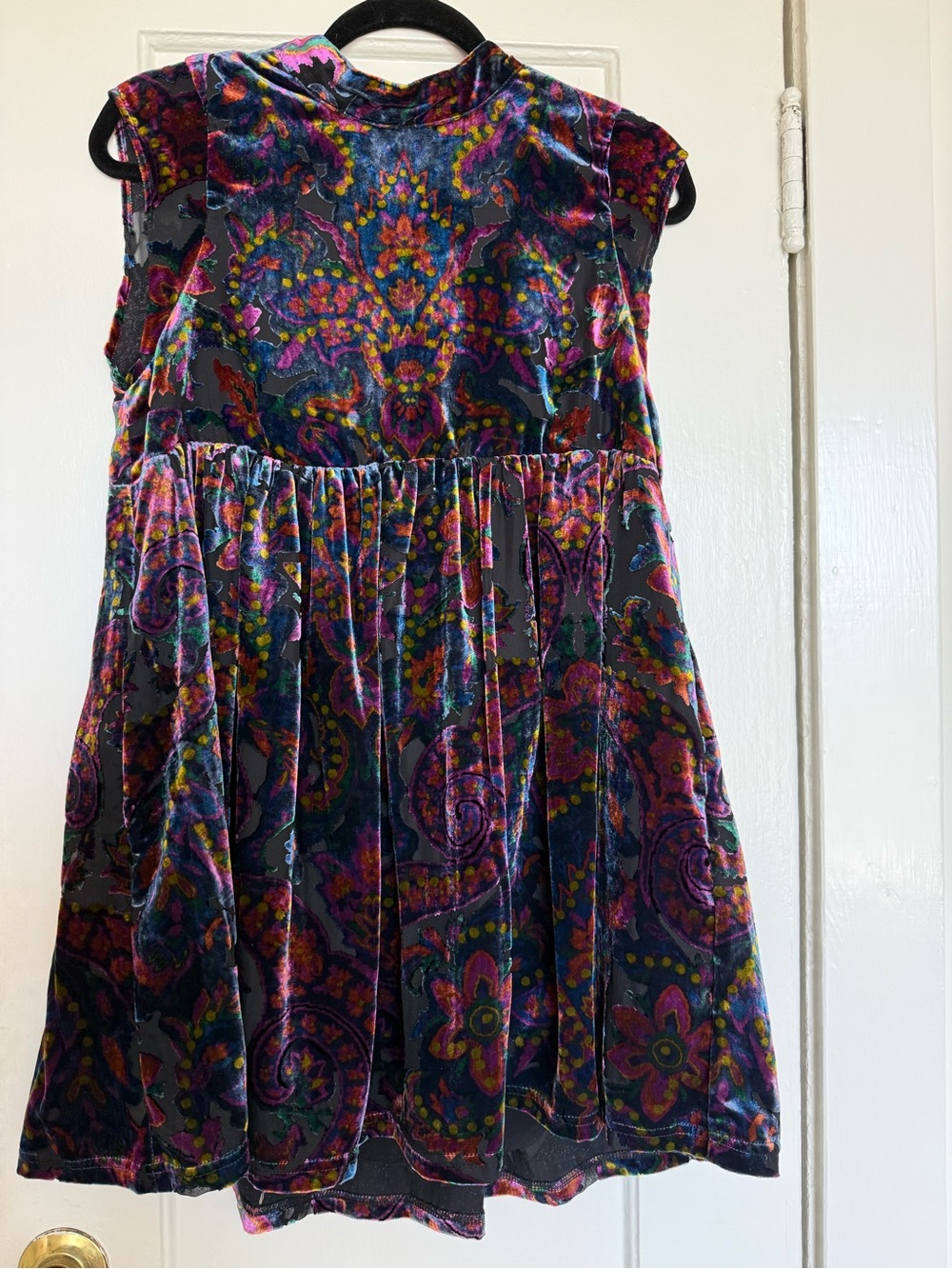 Free People Velvet Paisley Dress - Purple, Pink, Blue, Green, Gold